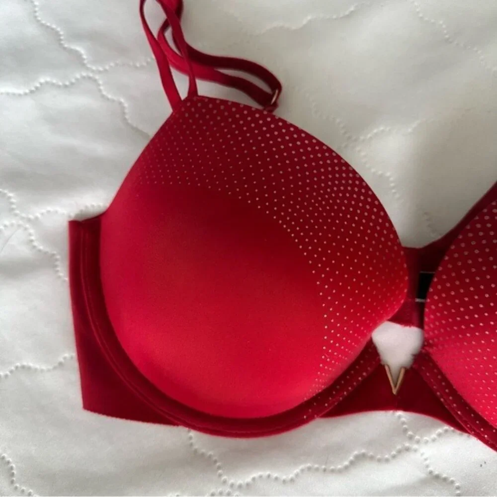 Victoria’s Secret Push-Up Bra 34D Red with Gold Dot Embellishment | Glam & Sexy - Picture 2 of 6